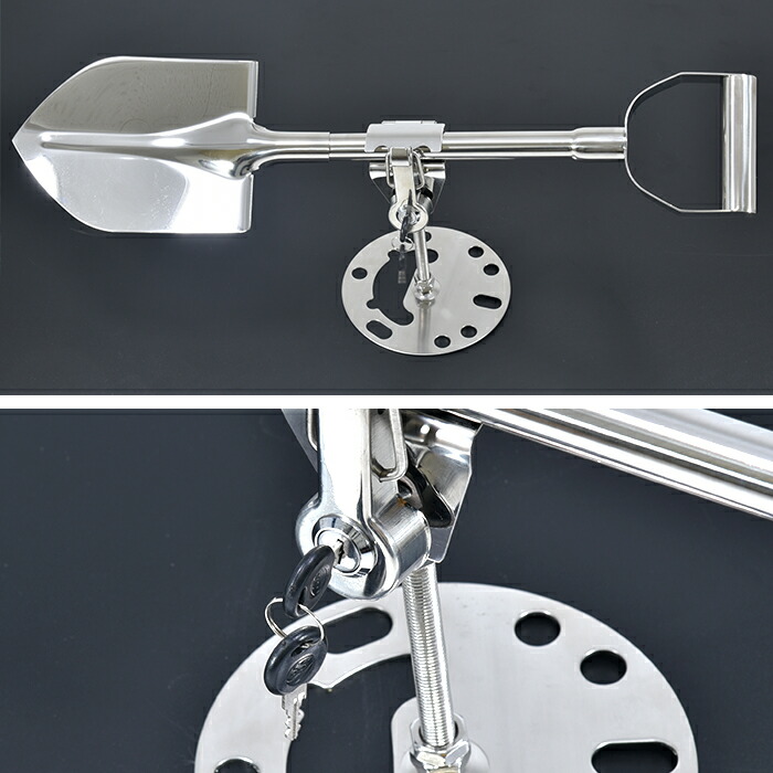 汎用ステンレススコップ背面スコップ鍵付き4WDクロカンジムニーJA71JA11JA12JA22JB23WJB64Wランクルプラドジープ背面タイヤスペアタイヤ用車カスタムカスタムパーツパーツカー用品車用品カーパーツ