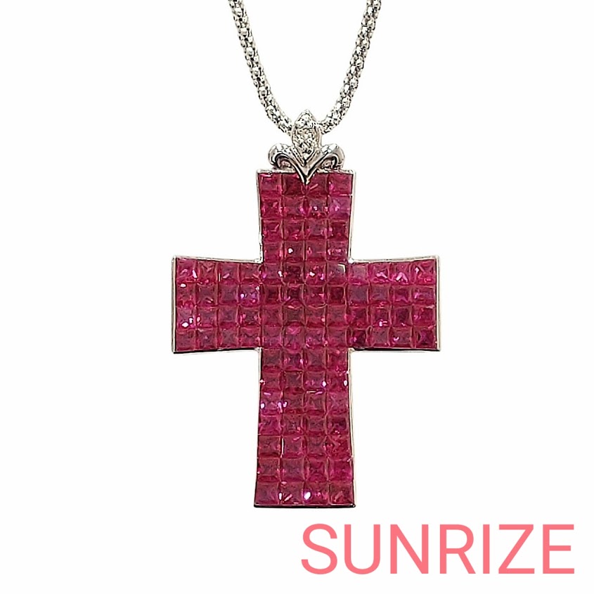 K18WG ルビー ダイヤモンド クロス ネックレス ホワイトゴールド D0.01ct 60cm 【送料無料】【中古】|SUNRIZEshop 店