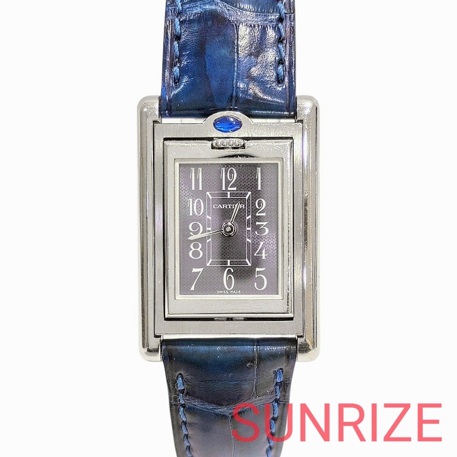 Cartier カルティエ 貯蔵タンク バスキュラント 石英 しろがね色×青碧 容れもの32×22粍 腕回転運動16珊【貨物輸送無料】【中古】