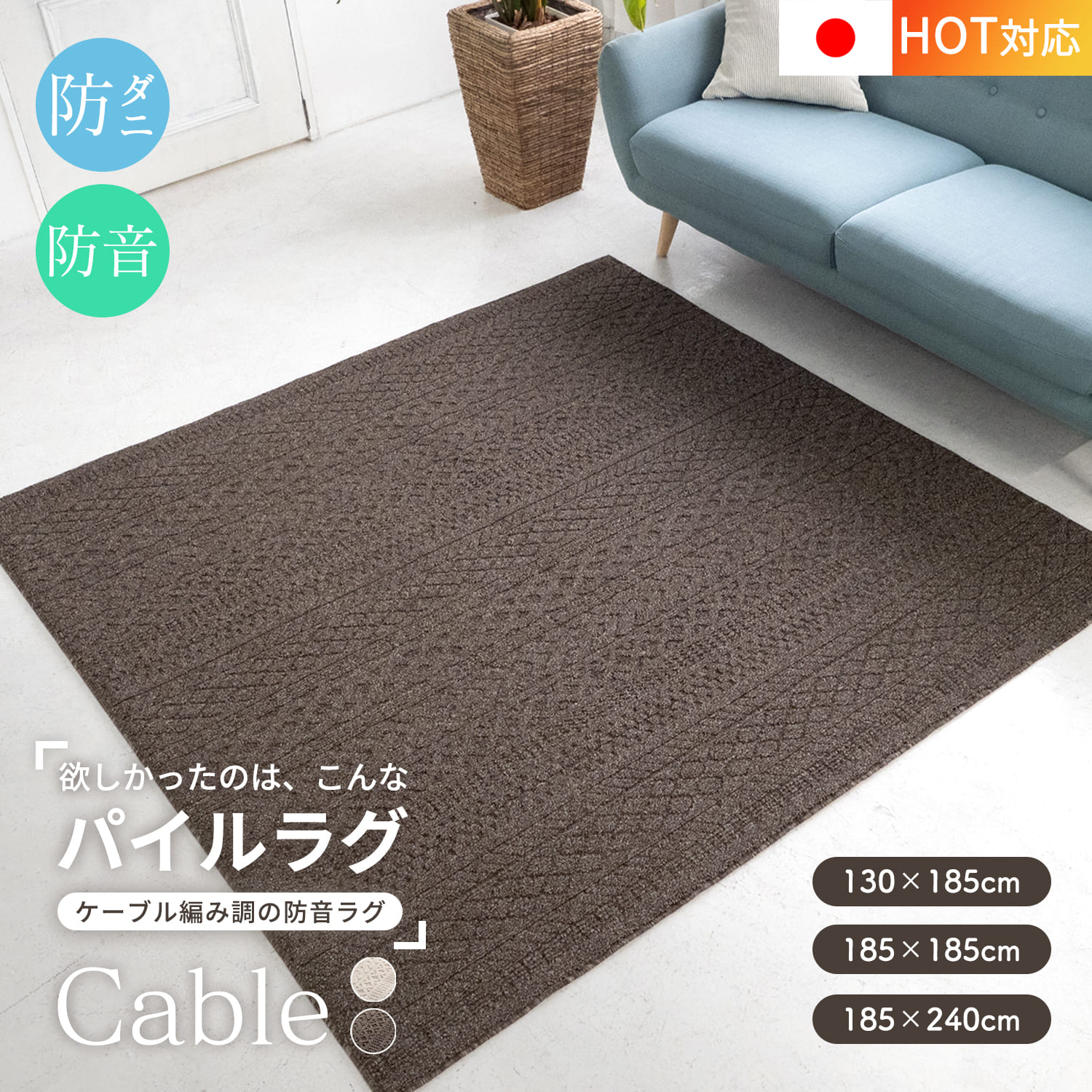 防音ラグ 万能 選べる3サイズ ケーブル 通年 オールシーズン 防音 防ダニ 日本製 床暖対応 ホットカーペット対応 マット 絨毯 ラグマット リビング ひとり暮らし スミノエ スミノエラグ 送料無料 [CLT]