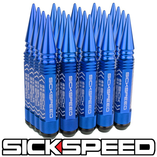 SICKSPEED　3Pハイブリッドナット　スパイク　ロングタイプ　128mm　ブルー　青　16本　20本　24本　スパイクナット ホイールナット ホイールボルト スチールナット アルミナット ロックナット 3分割 シックスピード　12x1.5 12x1.25 1/2-20 14x1.5 14x2.0｜SUNSET USDMパーツ 店