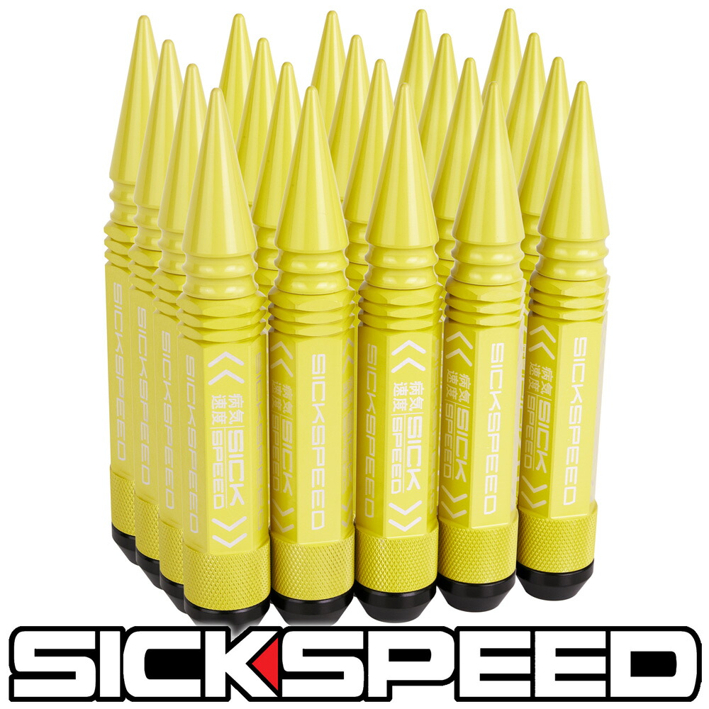 SICKSPEED　3Pハイブリッドナット　スパイク　ロングタイプ　128mm　イエロー　16本　20本　24本　スパイクナット ホイールナット ホイールボルト スチールナット アルミナット ロックナット 3分割 シックスピード　12x1.5 12x1.25 1/2-20 14x1.5 14x2.0｜SUNSET USDMパーツ 店