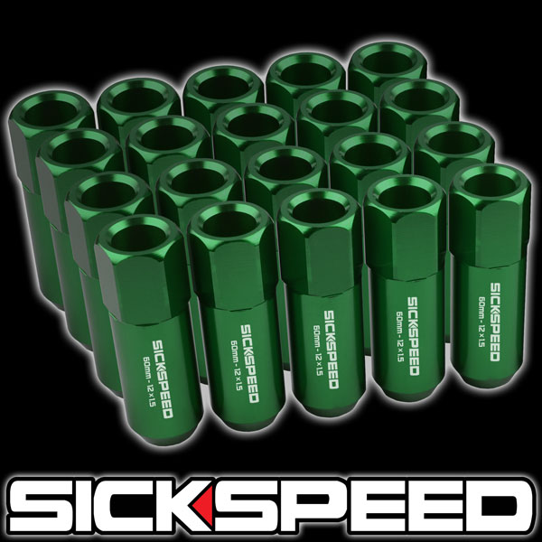 SICKSPEED　 アルミロングナット　グリーン　20本　 M12xP1.25　60ｍｍ　 ニッサン　スズキ　スバル　 アルミナット　ホイールナット　　 シックスピード　病気速度　USDM　JDM