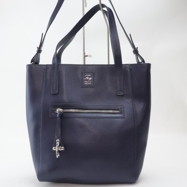 【中古】2404-47 フェイ トートバッグ ショルダーバッグ 2WAY Fay レザー製 ネイビー｜sunsetmasu