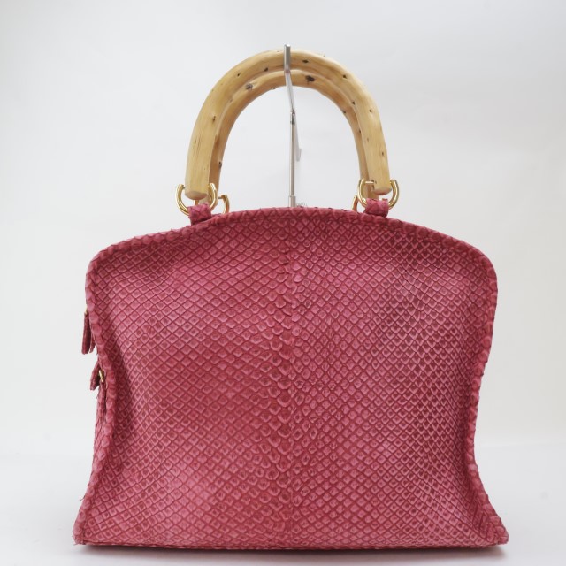 【中古】2406-43 ドンナエリッサ ハンドバッグ トートバッグ donna elissa マットパイソン製 ピンク 金金具|sunsetmasu