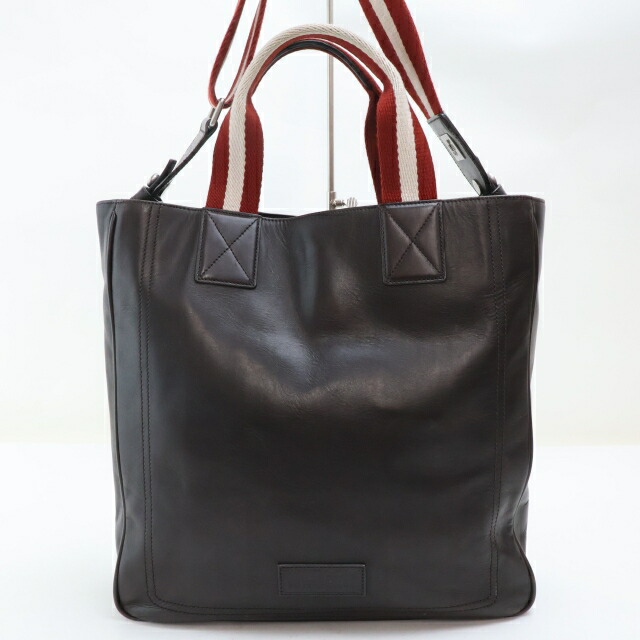 BALLY  カーフ レザー 本革　メンズ　トート バッグ　黒  赤　A4 収納 1円 《極美品》 BALLY バリー メンズ Bロゴ カーフ レザー 本革