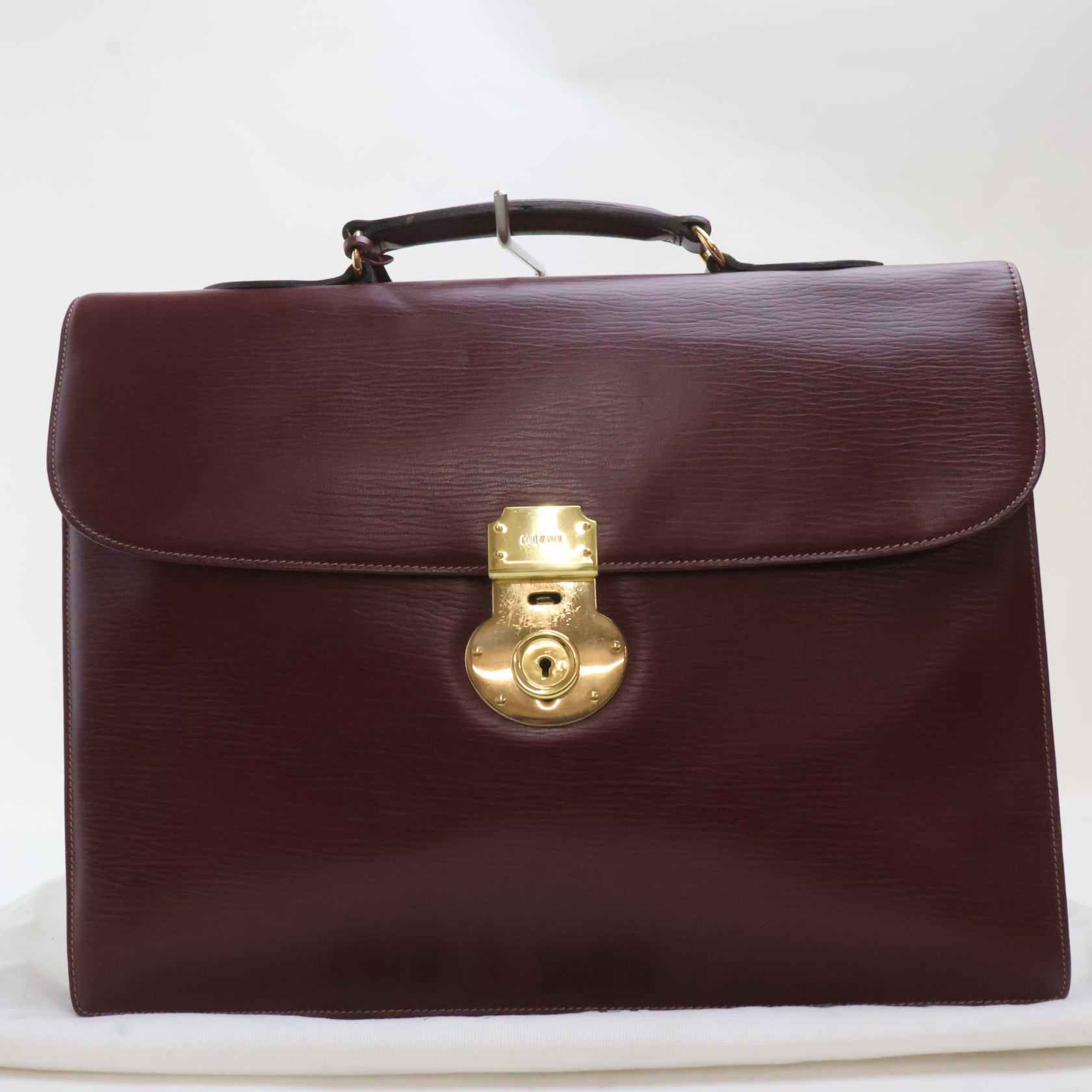 【中古】2602-40 ゴールドファイル ブリーフケース ビジネスバッグ GOLD PFEIL オックスフォードレザー製 ボルドー 金金具｜sunsetmasu