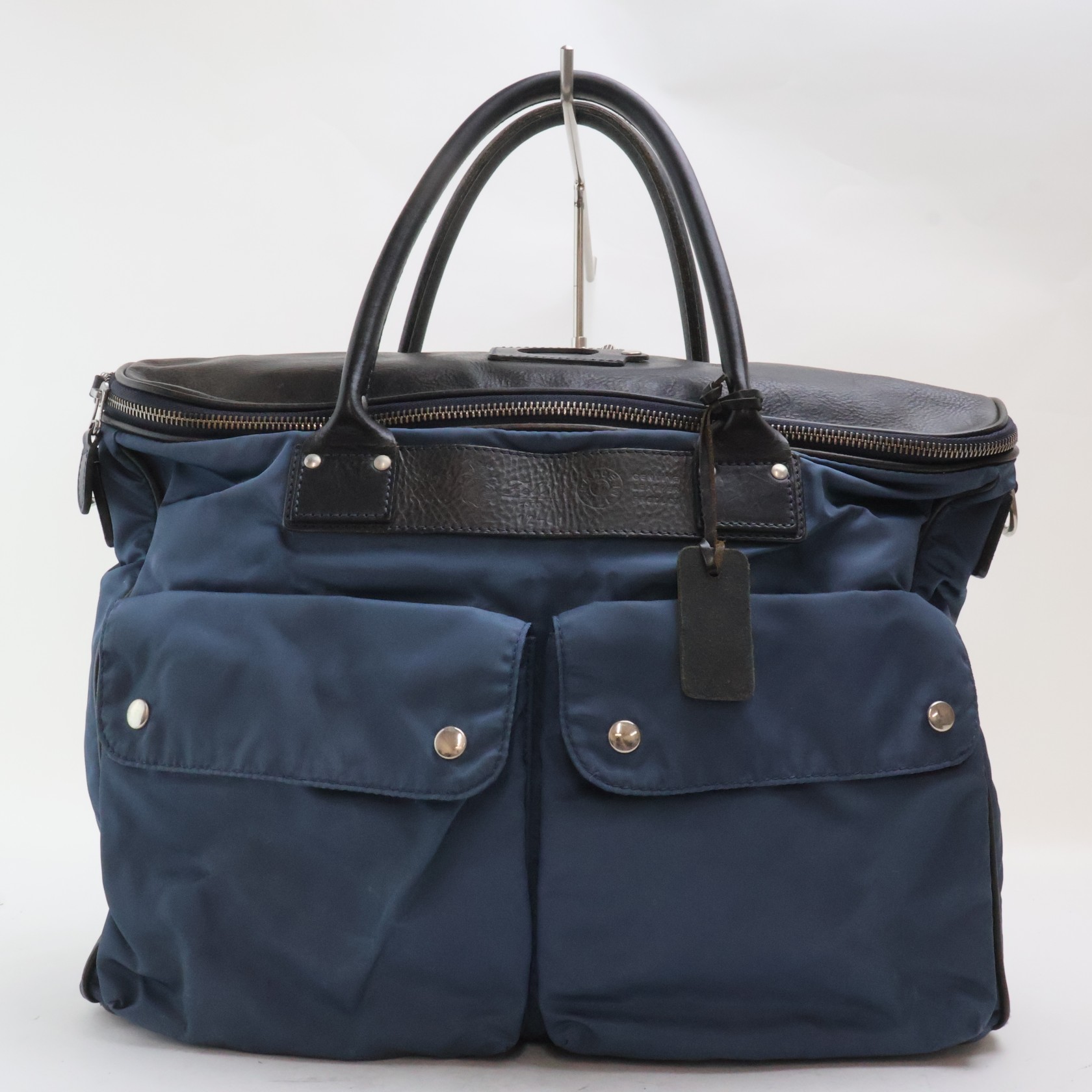 【中古】2605-9 フェリージ 12/41 ブリーフ入れもの 商行為御徒面子 Felisi ナイロン×なめし革製 米国海軍×黒いこと