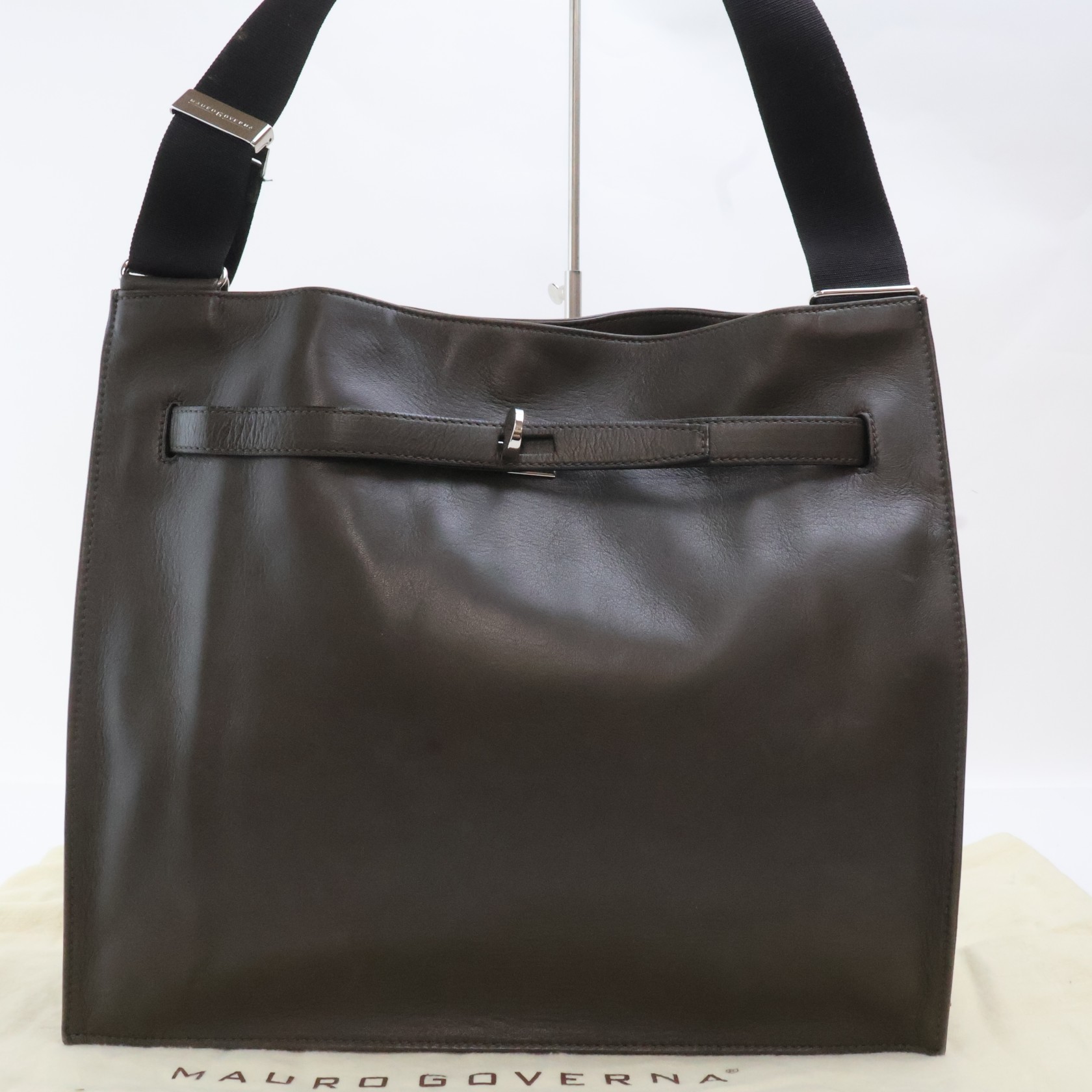【中古】2607-18 マウロゴヴェルナ ショルダーバッグ MAURO GOVERNA レザー製 カーキ 銀金具|sunsetmasu