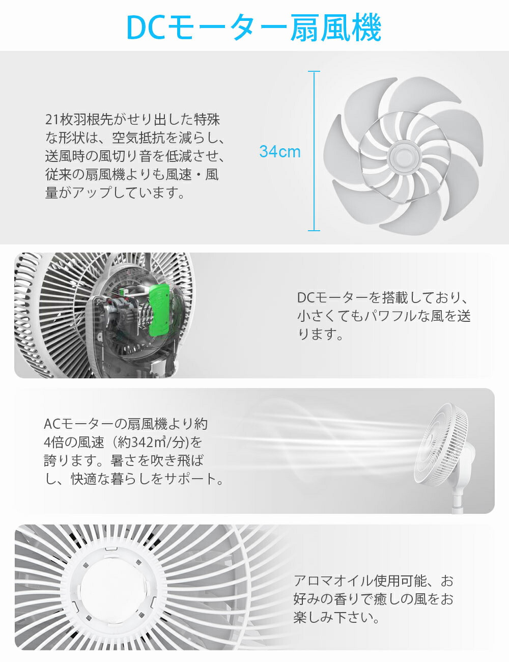 扇風機 リビング サーキュレーター DCモーター 3D立体首振り 4枚目