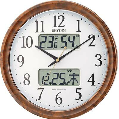 リズム(RHYTHM) 掛け時計 電波 ピュアカレンダーM617SR 暗所 カレンダー 温度 ・ 湿度表示 茶 (木目仕上げ) 4FY617SR23