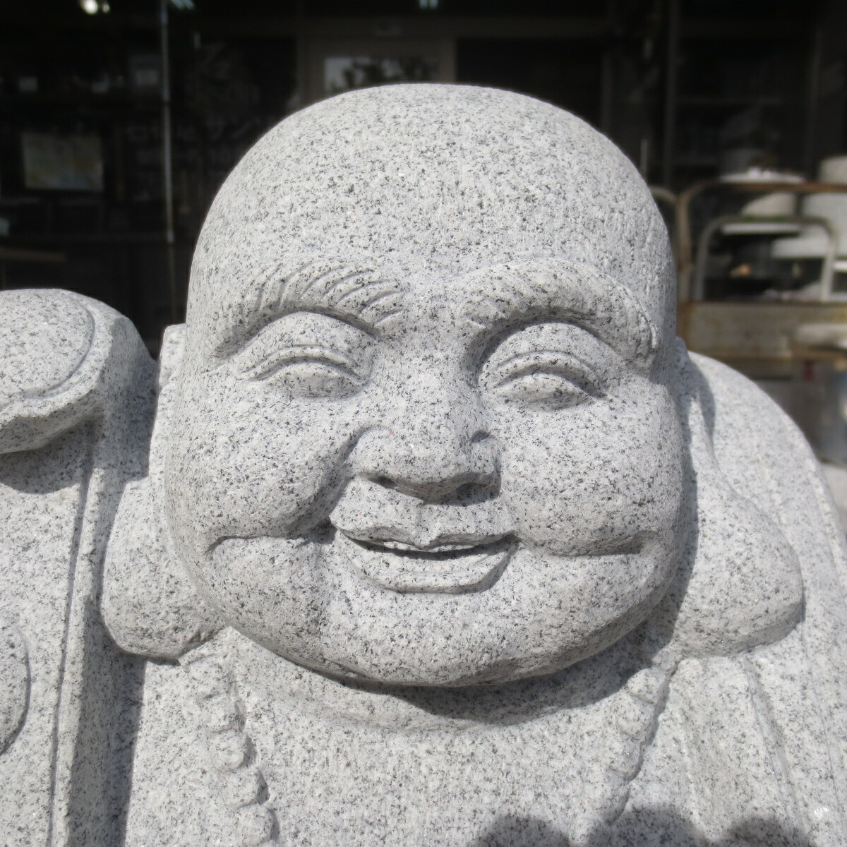 千客万来・家運賑わわしい・身寄り充実した・お引き立て花めく  布袋様 布袋天 高さ53珊 ほてい ホテイ  【店先乗り合い船】  石刻みつける品 オブジェ 縁起物 御影石