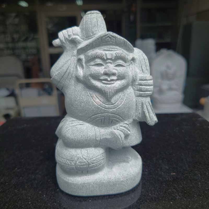 大黒天 だいこくてん 大黒様 高さ14cm だいこくさま 置物 石材彫刻品 オブジェ 縁起物 御影石 五穀豊穣・子孫愛育・出世開運・商売繁盛の神様 手作り！｜石材店サンソー