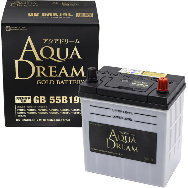 【メーカー直送】AQUA DREAM GOLD BATTERY 国産車用バッテリー 19L 充電制御車 通常車対応 メンテナンスフリータイプ 32Ah (主な互換28B19L 34B19L 38B19L 40B19L 42B19L 44B19L 50B19L 55B19L 36B20L 38B20L 44B20L 46B20L 48B20L) 安心保証対応