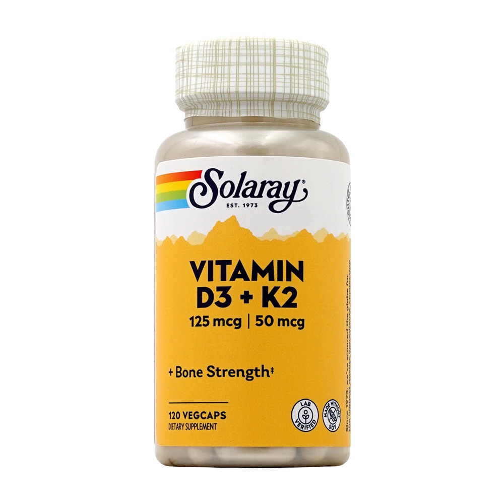 送料無料 ビタミンD3 + ビタミンK2 120粒 ベジカプセル ソイフリー ソラレー 特別オファー 120 Free K2 SOLARAY Vitamin ご注文で当日配送 D3 VegCaps Soy