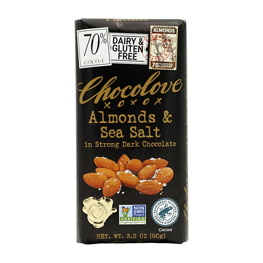 【楽天市場】【送料無料】 アーモンド＆シーソルト ストロング ダークチョコレート 90g チョコラブ グルテンフリー チョコ 板チョコ