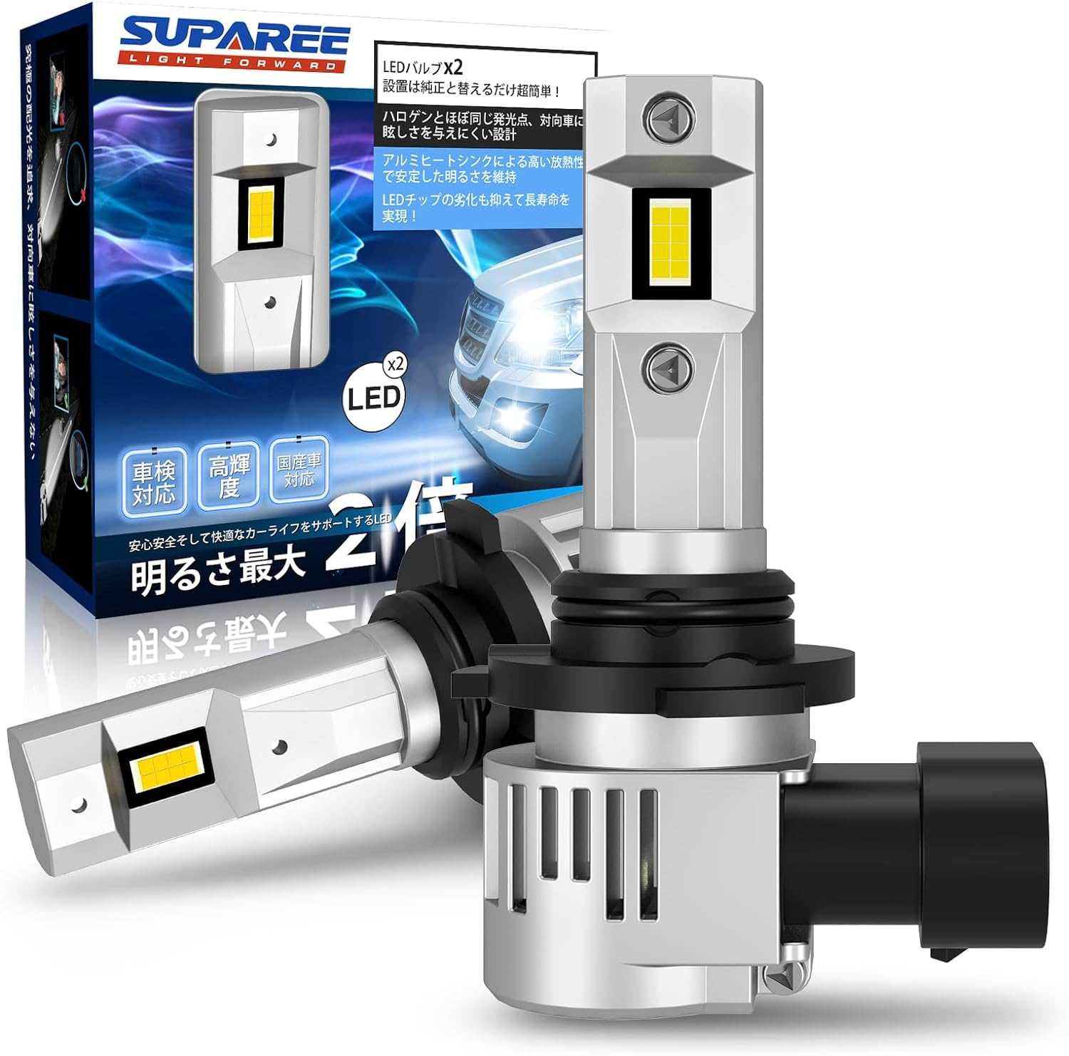 明るいヘッドライト LED H4 車検対応 6500K LEDバルブ 2個セット