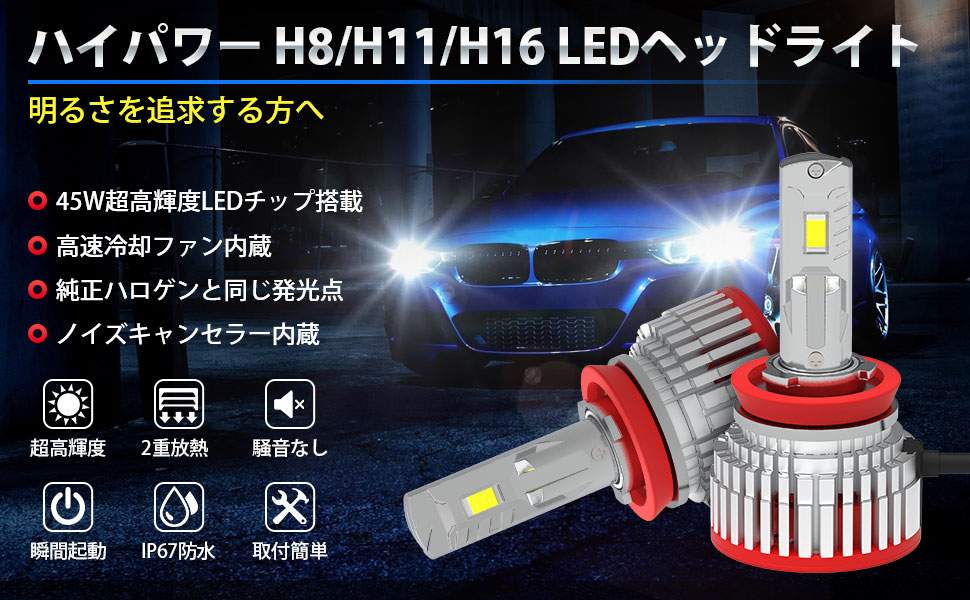 楽天市場 明るさ革命 Suparee H8 H11 H16 Led ヘッドライト フォグランプ 新車検対応 ロービーム ハイビーム 12v 24v車対応 角度調整可能 ノイズ対策済み 45wハイパワー ホワイト 6500k lm 45w ファン付き Ledバルブ 2個入り 3年保証 ｓｕｐａｒｅｅ