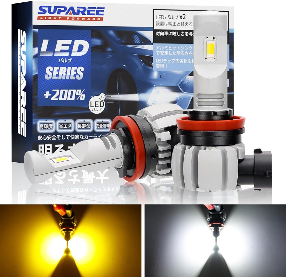 ＼SS期間限定・300円オフ＋P10倍!!／SUPAREE 2色切り替え LED フォグランプ ヘッドライト H8 H9 H11 H16  HB3 HB4 PSX24W PSX26W ホワイト（6000K）／イエロー（3000K） 車検対応 角度調整可能 LEDフォグ DC9-24V  40W 12000LM 車用LEDバルブ 2個セット 1年保証 ...