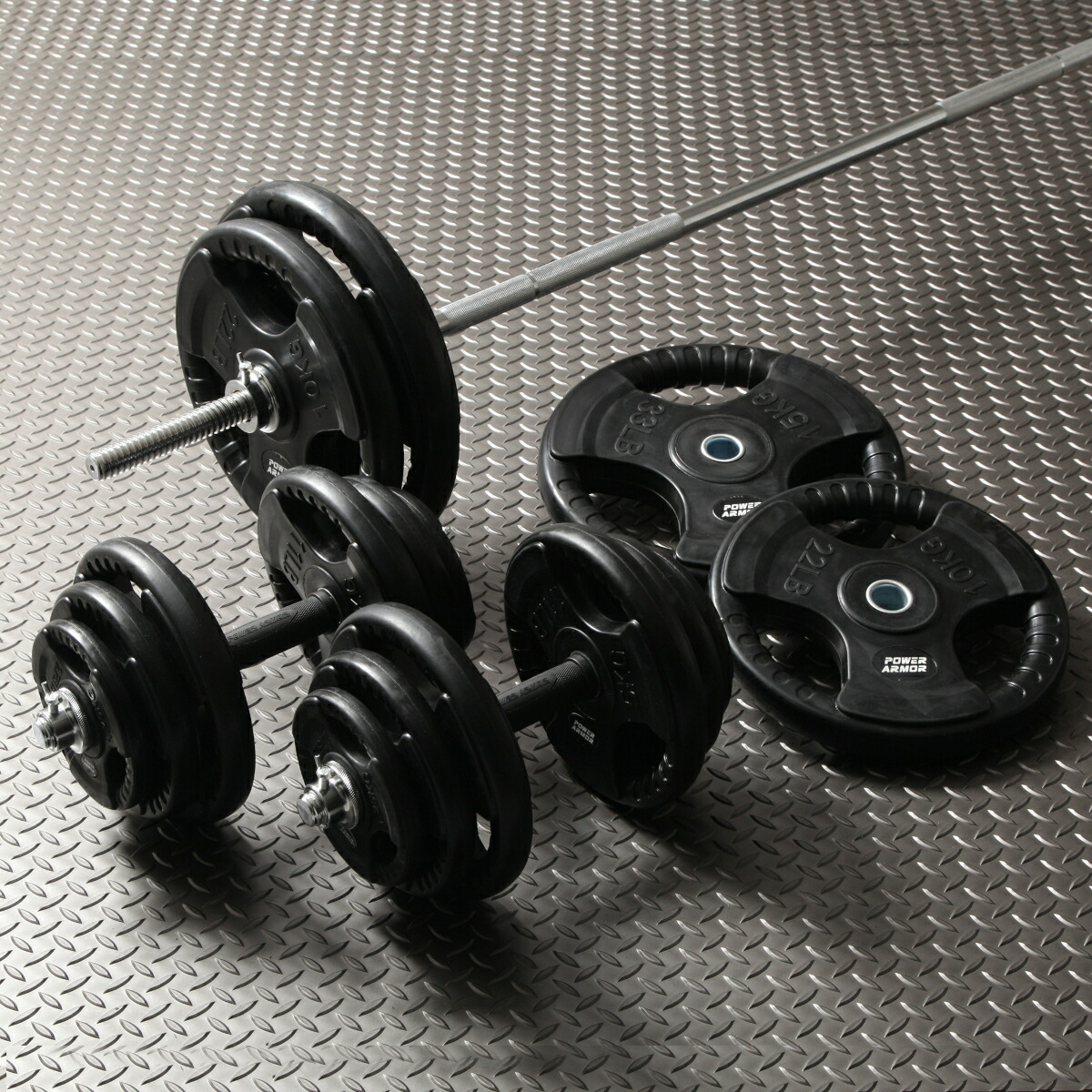 楽天市場】黒ラバーバーベルダンベルセット 100kgウエイト