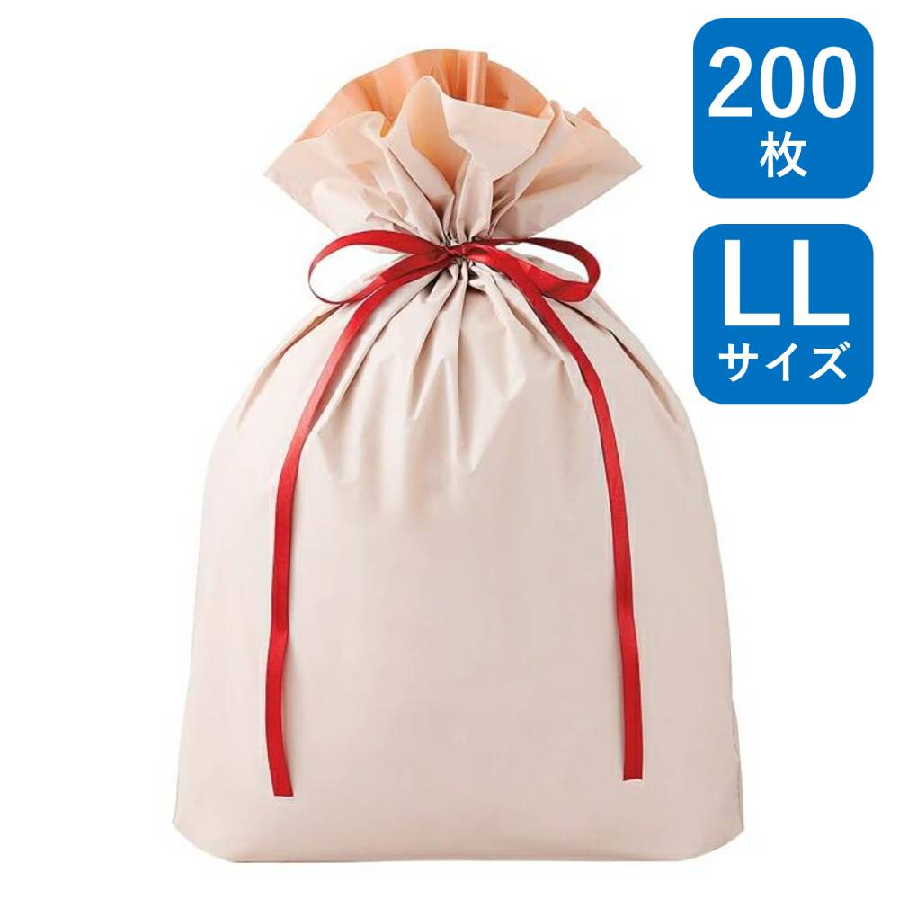 梨地リボン付巾着袋 マチ付き ベージュ LL 200枚入 FK2449 450×120×560mm ラッピング袋 ギフト袋 巾着 巾着袋 梨地 ラッピング ギフト ギフトバッグ まとめ買い|包装資材のHARU