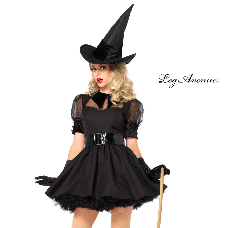 ハロウィン コスプレ セクシー 魔女 魔法使い 衣装 衣裳 仮装 ウィッチ キキ コスチューム ワンピース シンプル パフスリーブ 膝下 パニエ チュチュ かわいい ダンス ステージ ショー イベント パーティー LEG AVENUE レッグアベニュー 3点セット 正規品 LA 85238|VFTQ