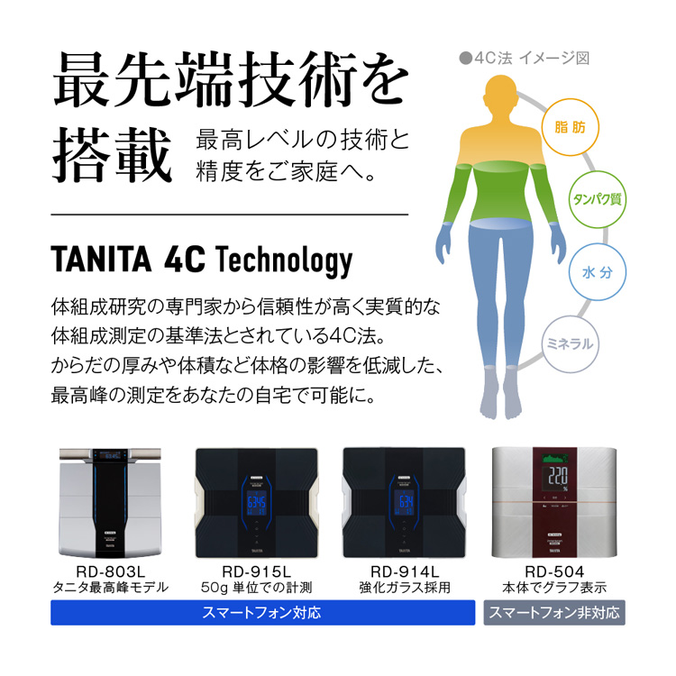 タニタ RD915L 体重計 体組成計 スマホ アプリ 連動 BLE 体脂肪率 筋肉