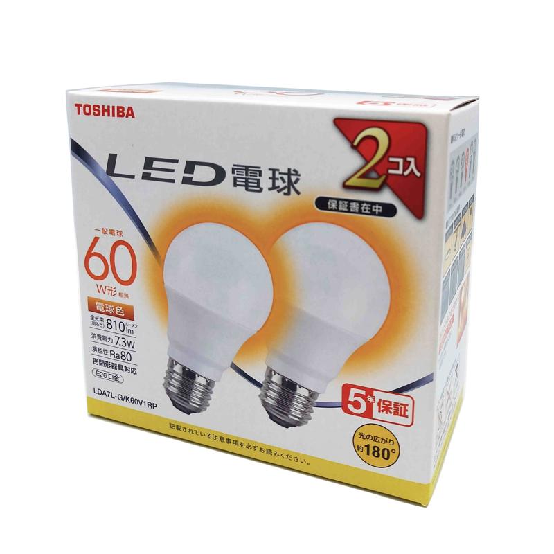 楽天市場】東芝 LED電球 A形 一般電球形 60W相当 広配光 電球色 E26 2P