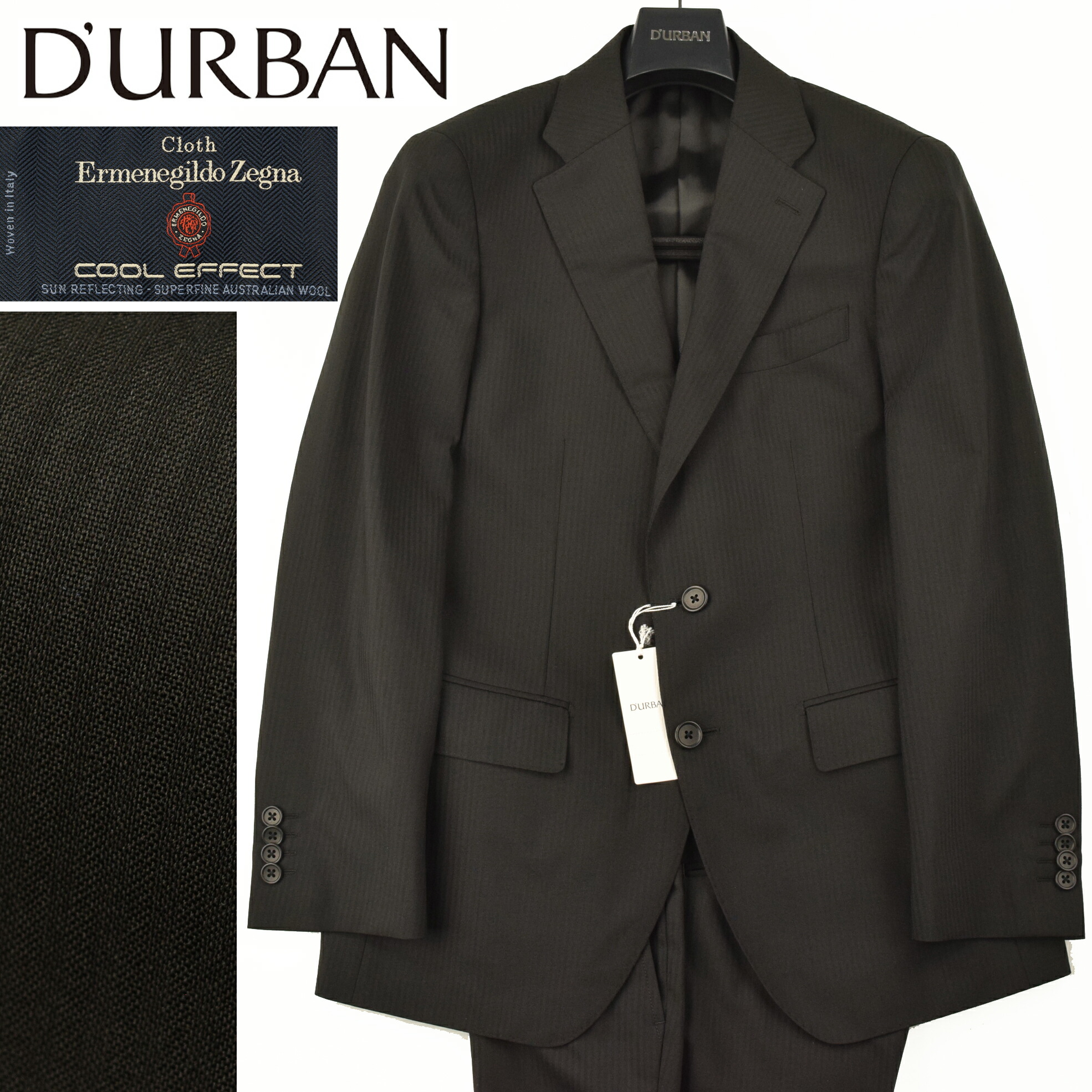 ◆D\u0027URBAN ダーバン◆春夏青写真 通貨価値 165,000円 日本製 イタリア共和国出どころ【エルメネジルド・ゼニア/Ermenegildo Zegna】 COOL EFFECT 影ぼうし縞模様柄羊毛背広 黒・紺 (黒A4・A6大きさ/紺A6・A7大きさ)  メンズ背広 商行為背広