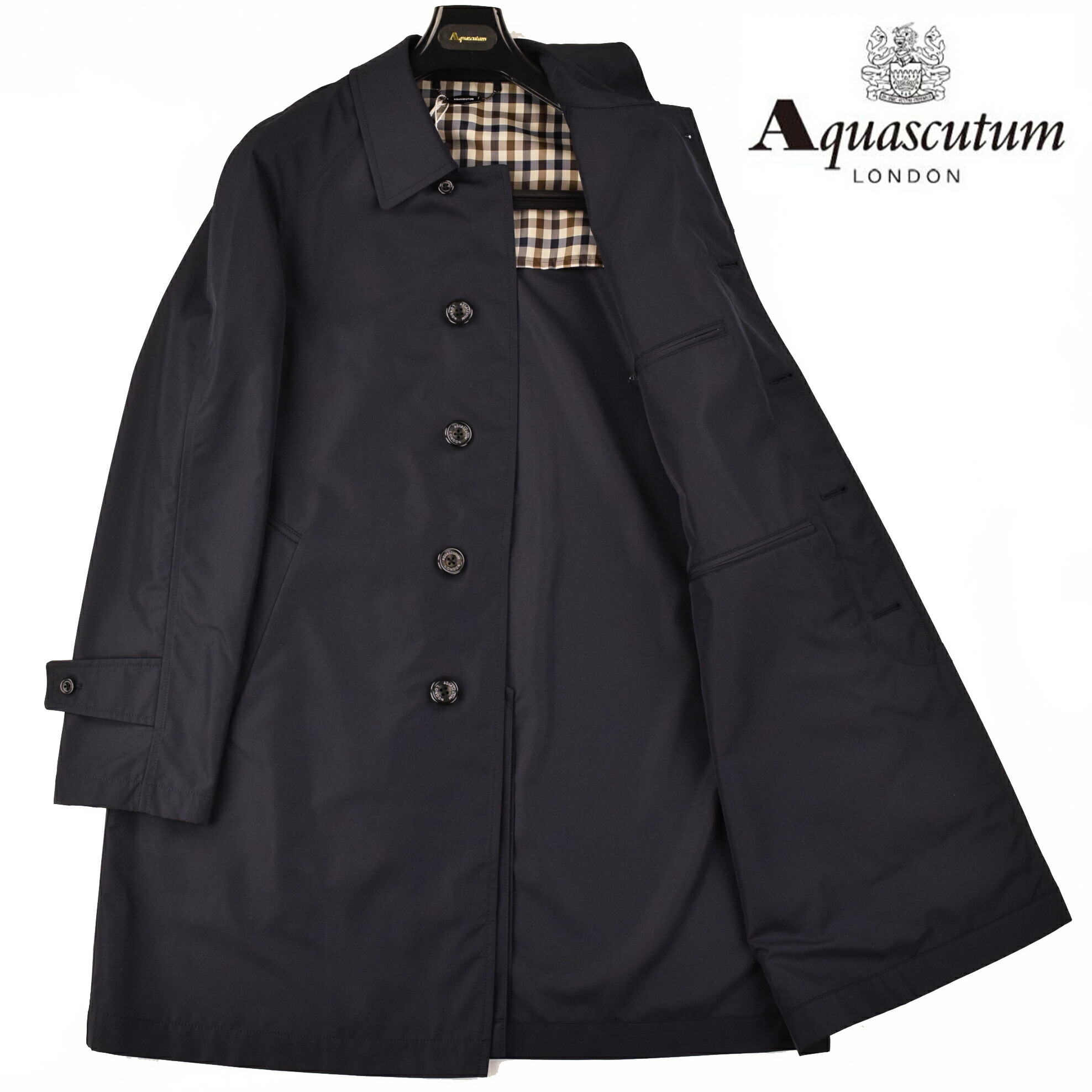 ◆Aquascutum アクアスキュータム◆定価 93,500円 パッカブル仕様 軽量 バルマカーンコート 紺(36・38・40サイズ) メンズコート ビジネス カジュアル