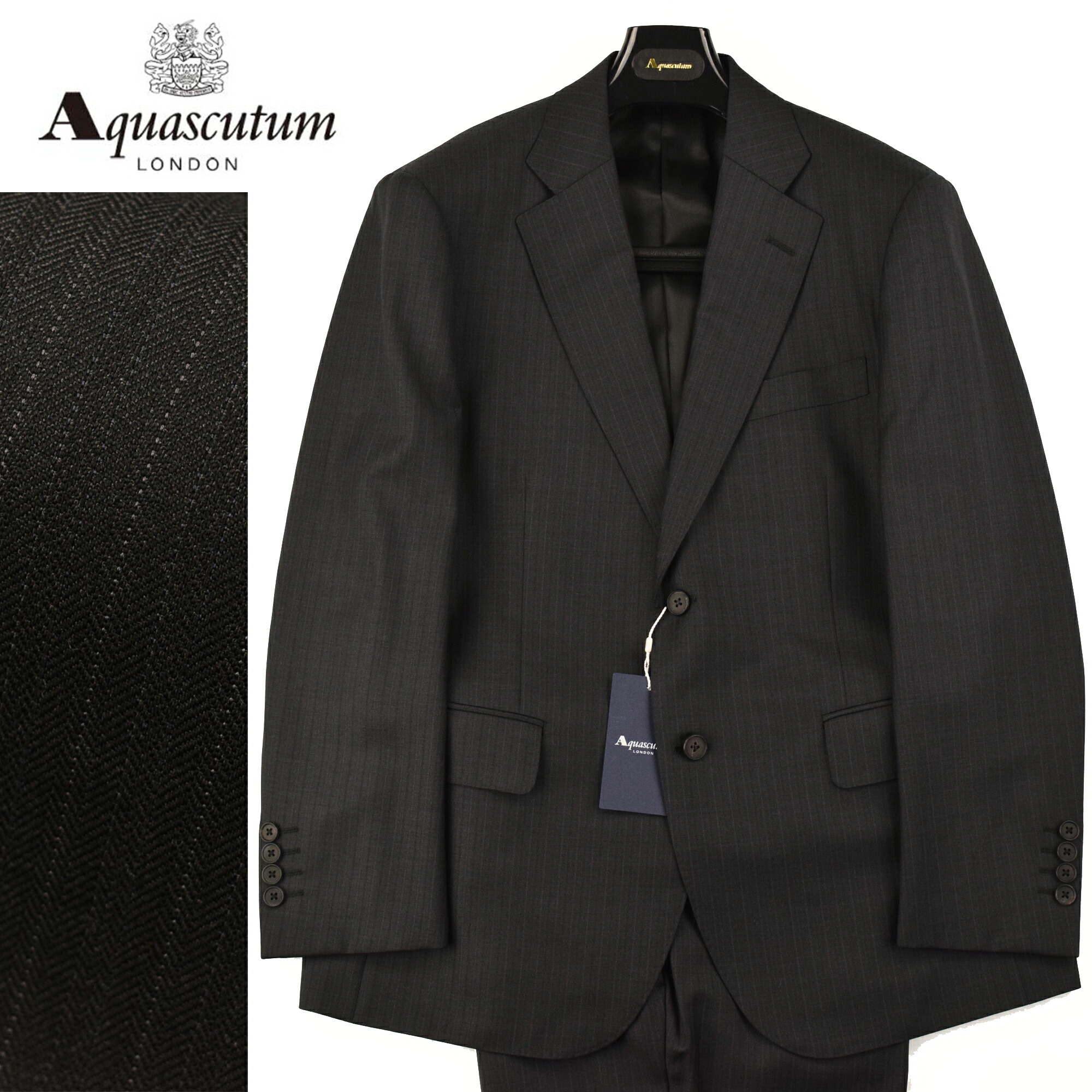 ◆Aquascutum アクアスキュータム◆秋冬モデル 定価 220,000円 日本製 ストライプ柄ウールスーツ グレー(AB4・BB5サイズ) メンズスーツ ビジネススーツ おしゃれ