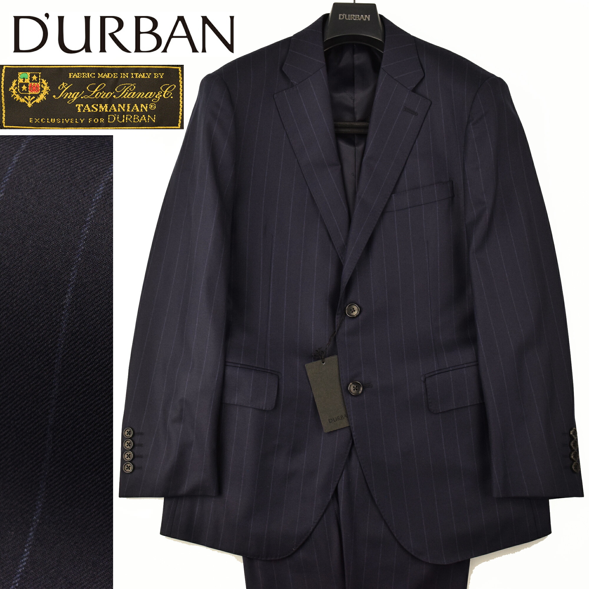 ◆D\u0027URBAN ダーバン◆秋冬ひな形 通貨価値 159,500円 日本製 イタリア共和国出どころ【ロロ・ピアーナ/LoroPiana】 TASMANIAN -タスマニアン 縞模様柄羊毛背広 紺 (A4大きさ) メンズ背広 商行為背広