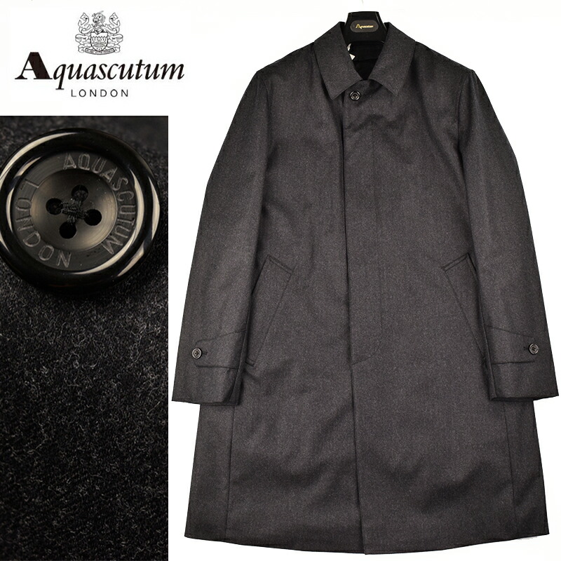 美品　アクアスキュータム　カシミヤ　ウール　ロングコート　ボタンロゴ　裏地ロゴ 美品 アクアスキュータム カシミヤ ウール ロングコート ボタン