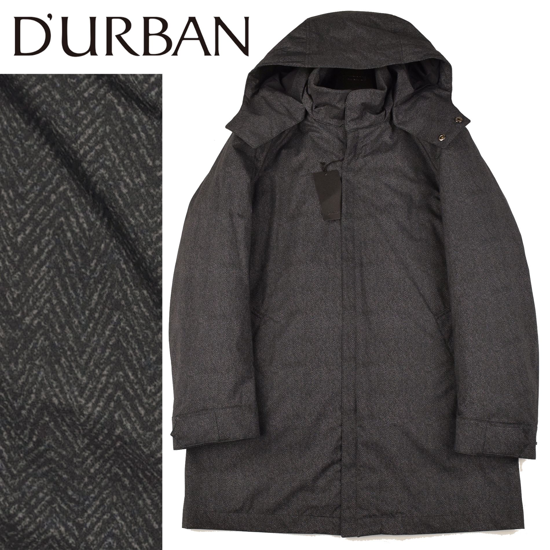 ◆D'URBAN ダーバン◆定価 99,000円 へリンボンプリント スタンドカラーコート グレー（Ｓサイズ）メンズ ビジネス カジュアル