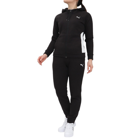 プーマ（PUMA）（レディース）ウォームアップ クラシック フーデット トラックス 上下セット 684127 01 BLK