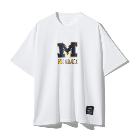 スポルディング（SPALDING）（メンズ、レディース）バスケットボールウェア 半袖Ｔシャツ MICHIGAN ゴーブルー ロゴ SMT26021MWH