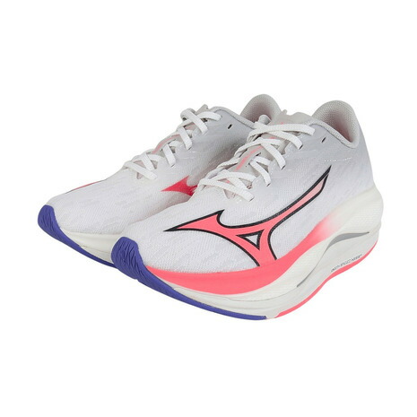 ミズノ（MIZUNO）（レディース）ランニングシューズ 部活 ウエーブ リベリオン フラッシュ 3 ホワイト ピンク J1GD253521