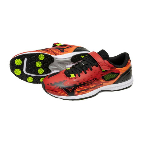 ミズノ（MIZUNO）（キッズ）ジュニアスポーツシューズ ベルクロ ベルト付き スニーカー スピードマッハ 3 レッド ブラック K1GC255252