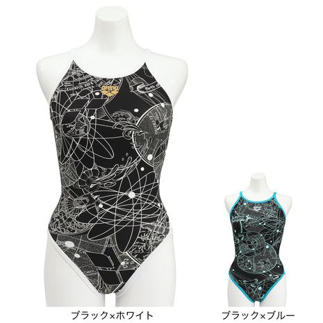 アリーナ（ARENA）（レディース） 競泳水着 レディース 水泳 トレーニングワンピース オープンバック 黒 S-LLサイズ AS5FWM07L スイムウェア 総柄