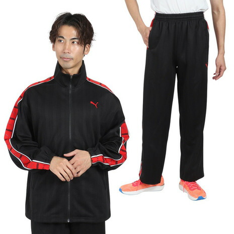 プーマ（PUMA）（メンズ）トレーニング シャドウ ストライプ ニット ジャージ 上下セット 527754 527755 01 BLK