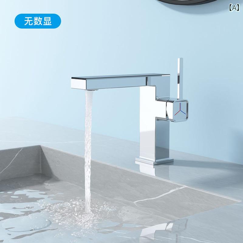 洗面台 水道 金物製 洗顔ボウル 蛇口 冷温水 デジタル表示 スマート LED 雰囲気ライト メーター 現代 ミニマリスト クロム ブラック ホワイト メッキ加工 セラミックバルブ 盆用 カウンター設置 シングルハンドル|SUPERYOU