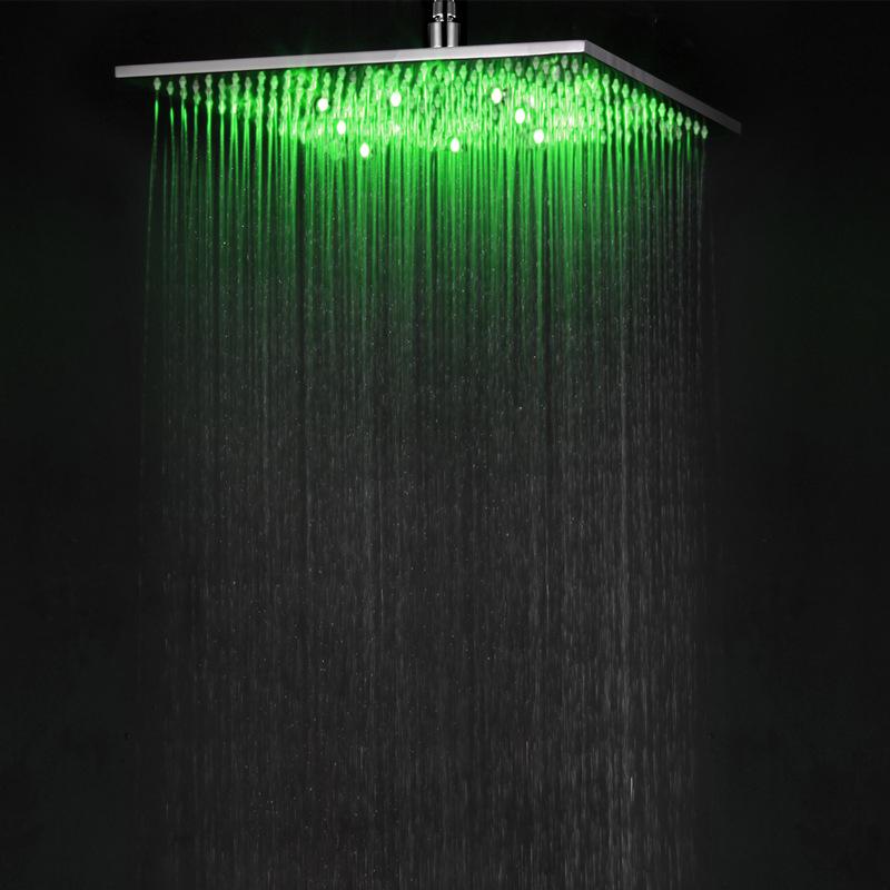 風呂場 とっ始め吹きつける シャワー頭顱 LED 発しる 色変わり 温水調節する ステンレス鋼 鏡面 完成 400粍 真四角 今日このごろ 分かりやすい 雨淋 役立つこと