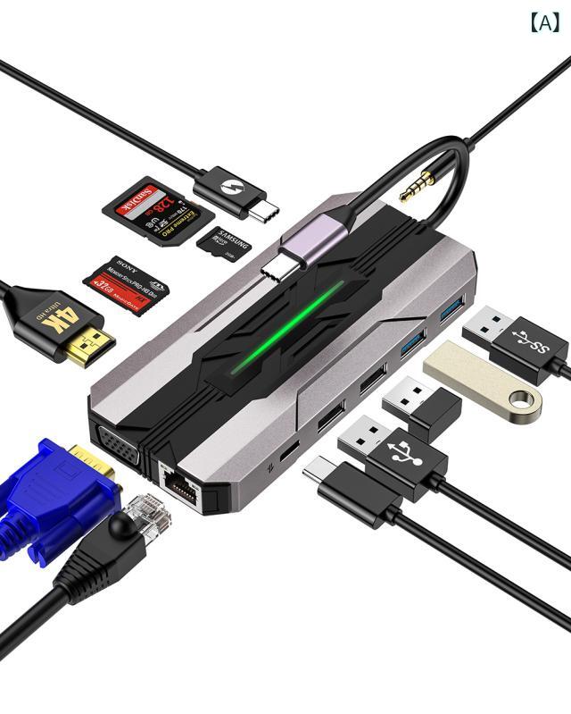 USB ハブ Type-C 拡張ドック 13 in 1 多機能 読カード器 平板 スマホ ノートPC HDMI 4K 黒 灰 軽量 コンパクト 高速転送｜SUPERYOU