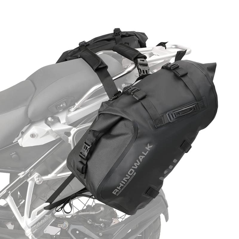Rhinowalkオートバイのサドルバッグ防水防振モーターサイドバッグショルダーバッグモーターバイクのパニー48L(24L*2)ほとんどの冒険とスポーツバイクのオートバイラック、1ペア