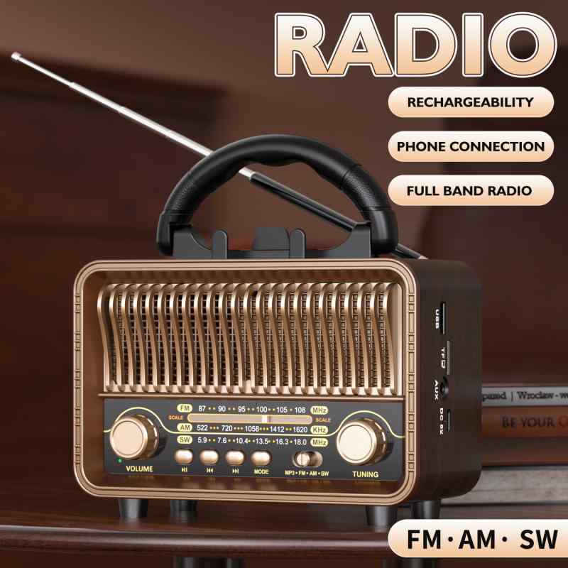 ラジオ受信機 携帯型 AM FM SW 可塑性物質 深棕 USB 申し受ける 独居室 単声道 ステレオ 3波段 字突き 式 手動 1000mAh-1999mAh 18.2*9.5*13.8珊 615g 深棕