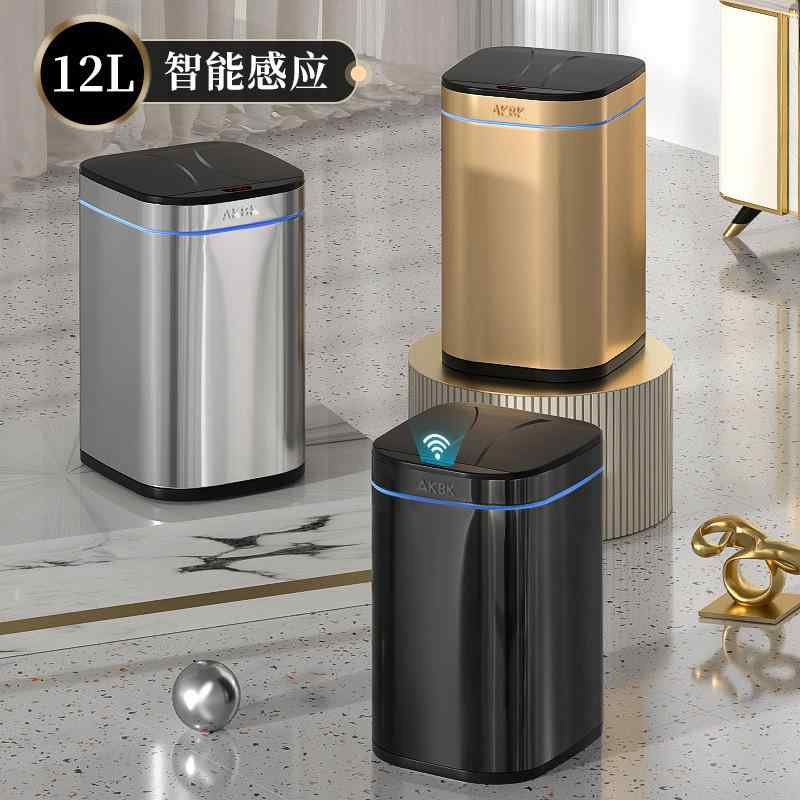 家用 スマート センサー ゴミ箱 自動開閉 ステンレス キッチン トイレ 寝室 12L 丸型 白 シャンパンゴールド シルバー ローズゴールド ブラック|SUPERYOU