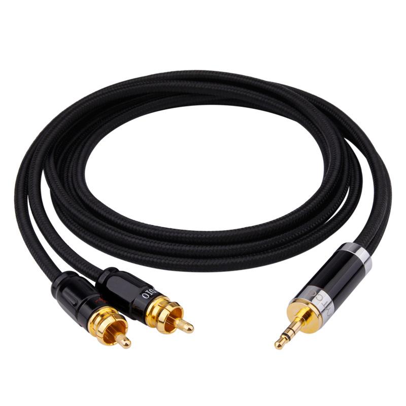 オーディオ 有線テレビ 3.5粍 RCA 取り替えっこ 無O銅 しろがね色 メッキ 黒 2芯 遮蔽物 2m