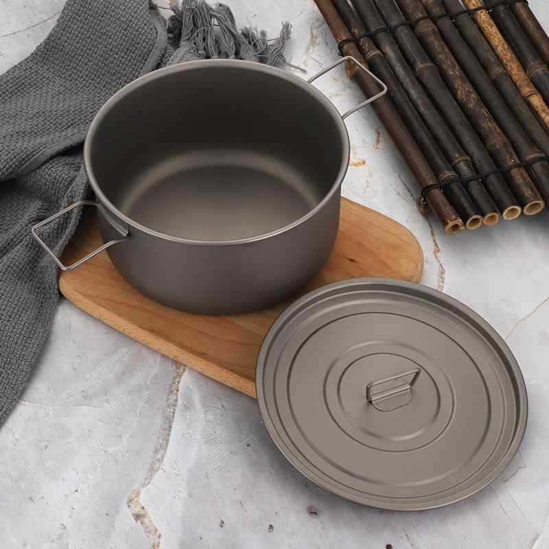 アウトドア 鍋 仕掛ける 折りたたみ 軽さ 携帯型 チタン ソロ 難民キャンプ 膳立て物の具 湯鍋 煎鍋 3-5人用 しろがね色