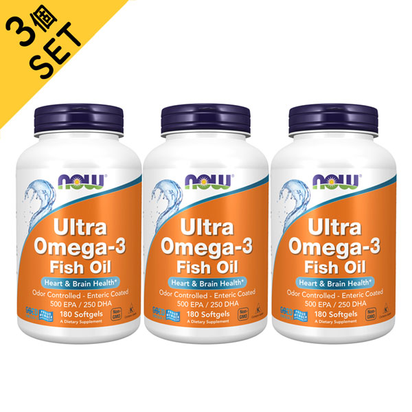 【3個セット】ウルトラオメガ3（腸溶性コーティング）EPA 500mg、DHA 250mg　／180ソフトカプセル[NOW／ナウフード／サプリメント／アメリカサプリ／サプマート／SupmartUSA／071-01662]｜SUPMART USA