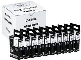 カシオXR-9WE(10個仕掛ける) 名まえ地びた用磁気テープ薬莢(8m・白・黒文字・9粍幅・10個)
